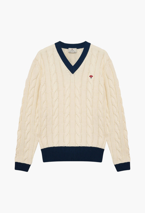 Coup Cardigan -  Off White/ Navy Blue Rib - GLAM MODA